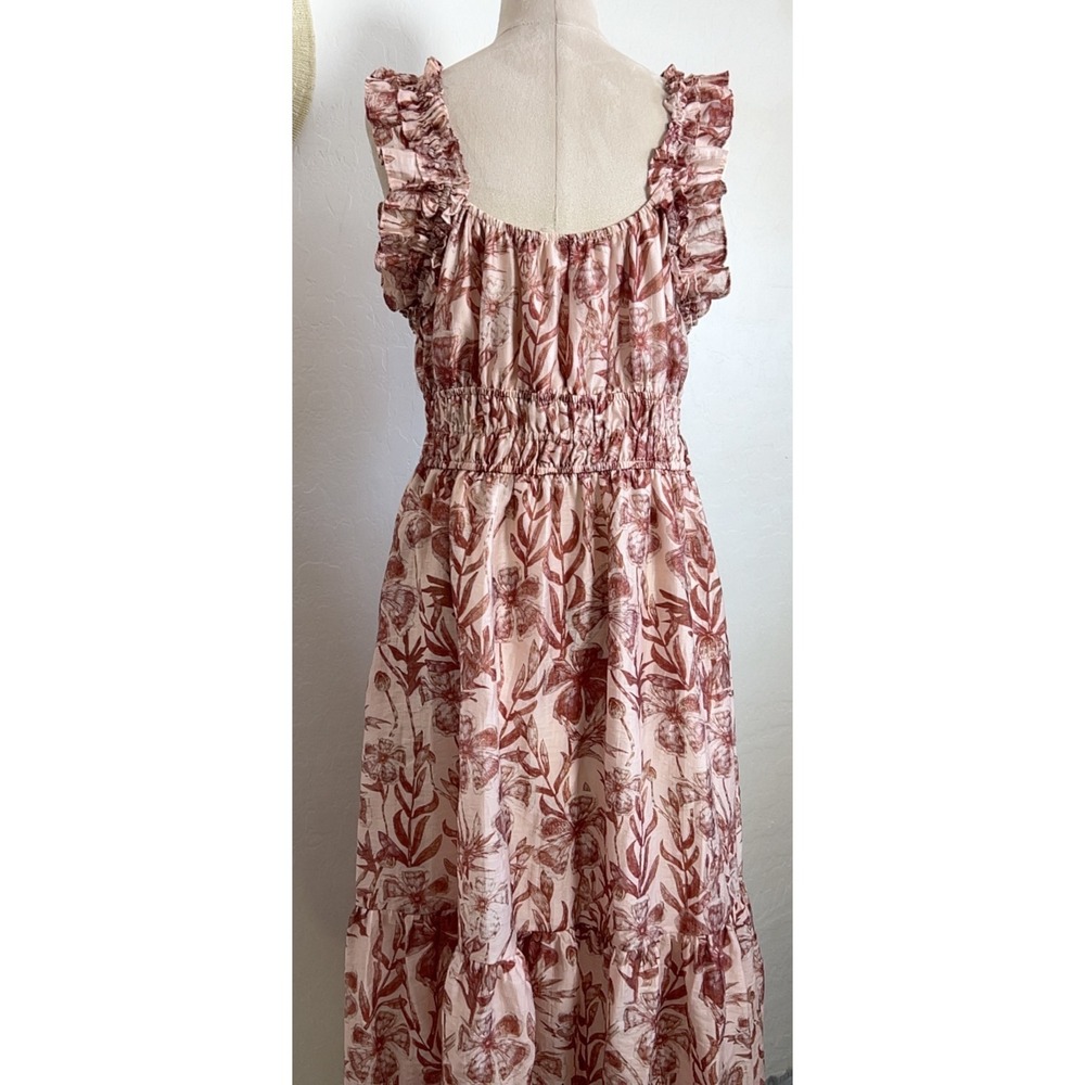 MELLODAY garden floral maxi sun pink red dress L regency cottage core boho chic - Picture 9 of 16